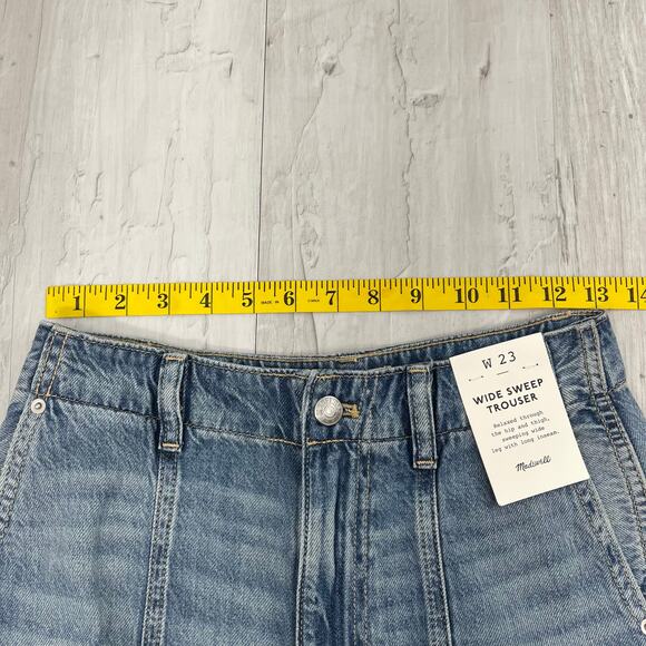 Madewell Wide Leg Sweep Trouser Relaxed Long Inseam High Rise Denim Jeans 23 - Picture 6 of 8